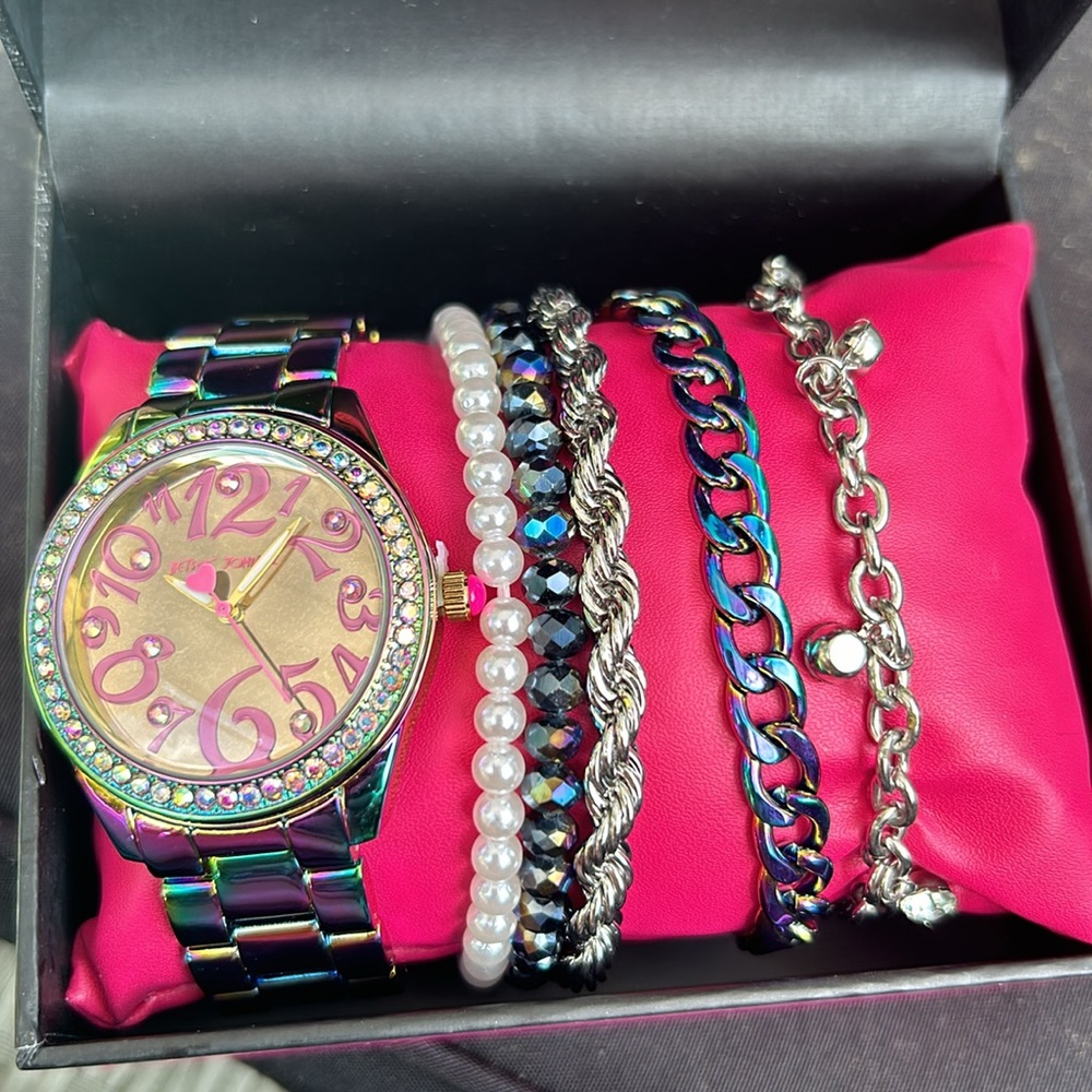 Betsey Johnson watch and bracelet set.